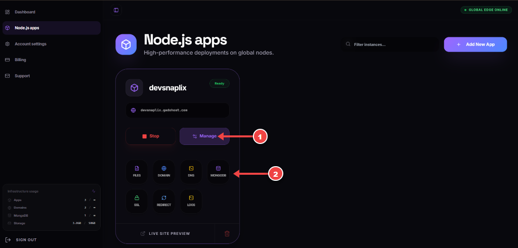 Manage App Settings and Select MongoDB